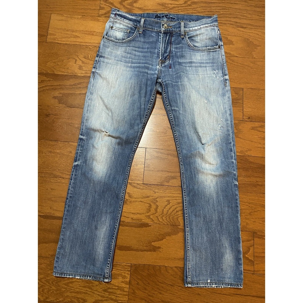 Robert Graham Jeans Blue Medium Wash Cotton Yates Zip Size 32 Distressed (32x28)